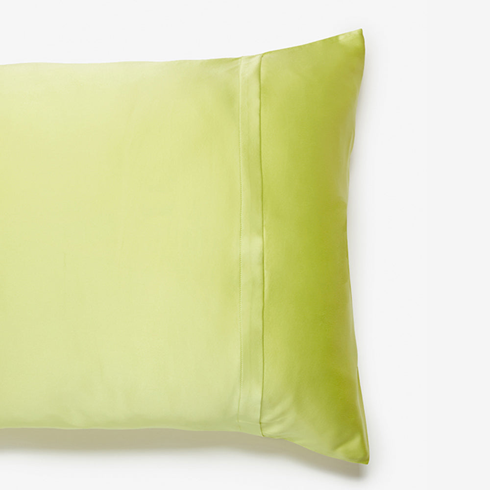chartreuse silk pillowcase side view