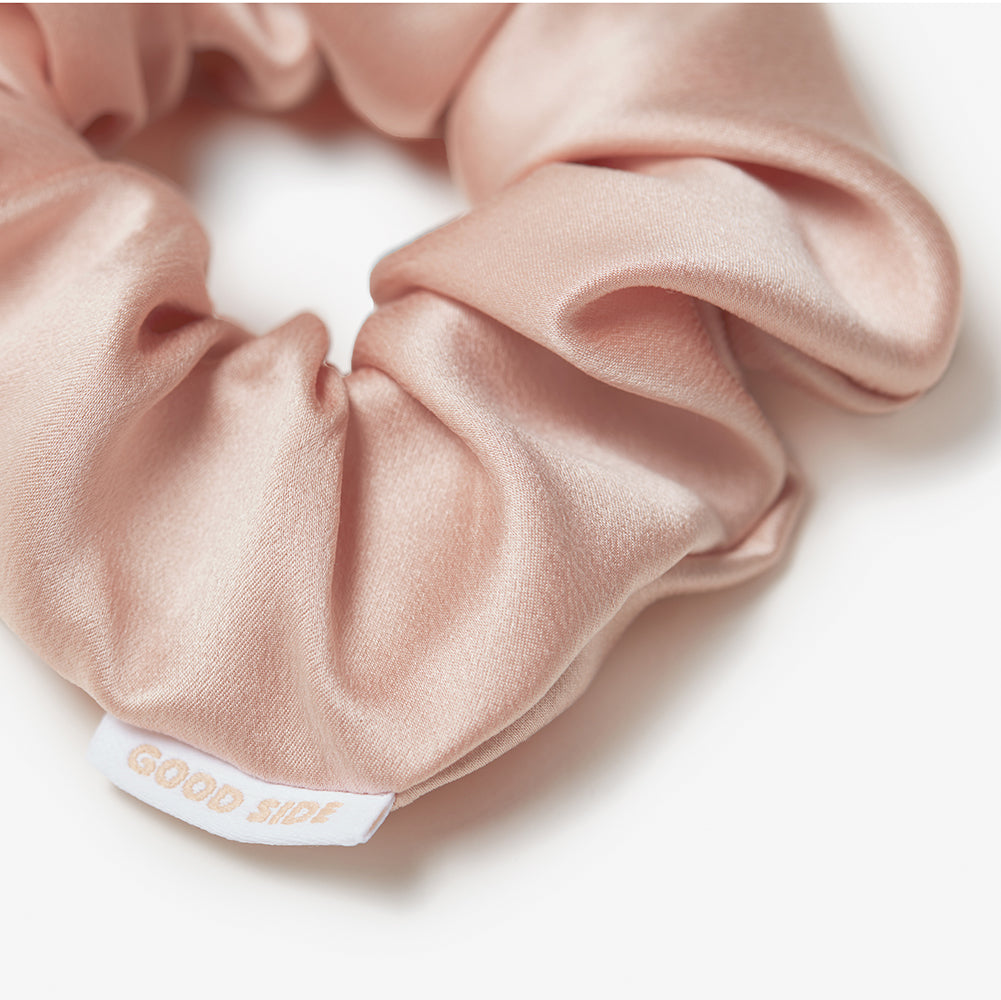classic silk scrunchie in blush close up