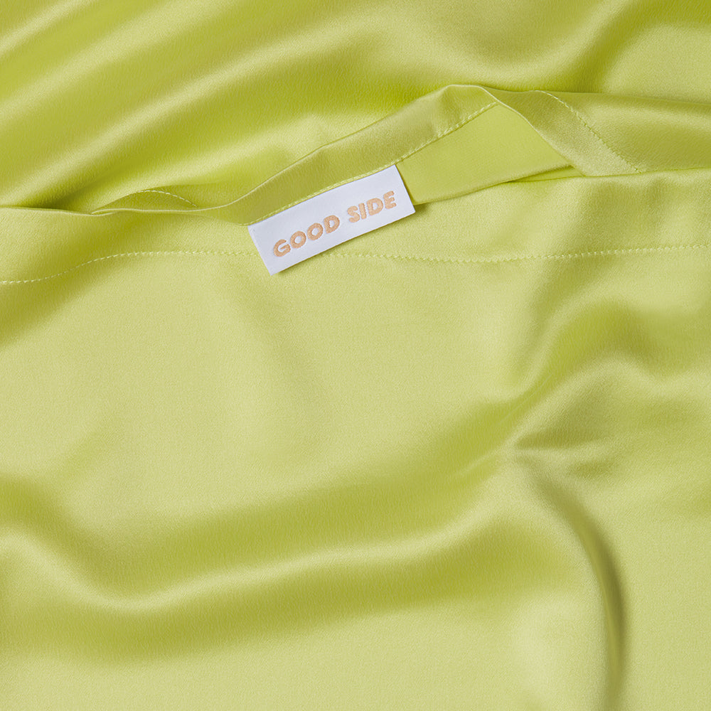 chartreuse silk pillowcase product close up