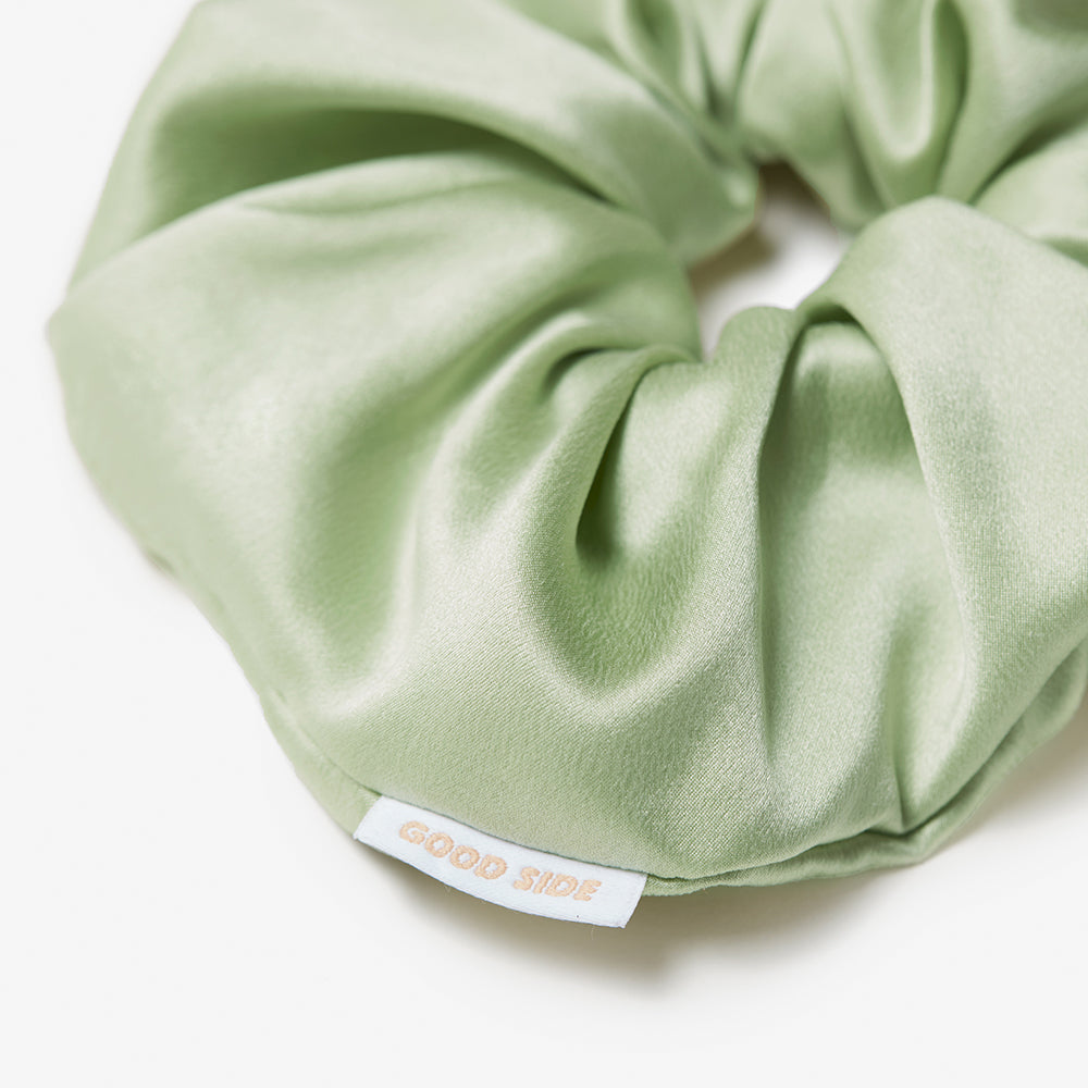 jumbo silk scrunchie in sage close up