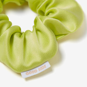 classic silk scrunchie in chartreuse close up