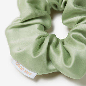 classic silk scrunchie in sage close up
