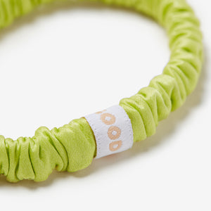mini silk scrunchies in chartreuse close up
